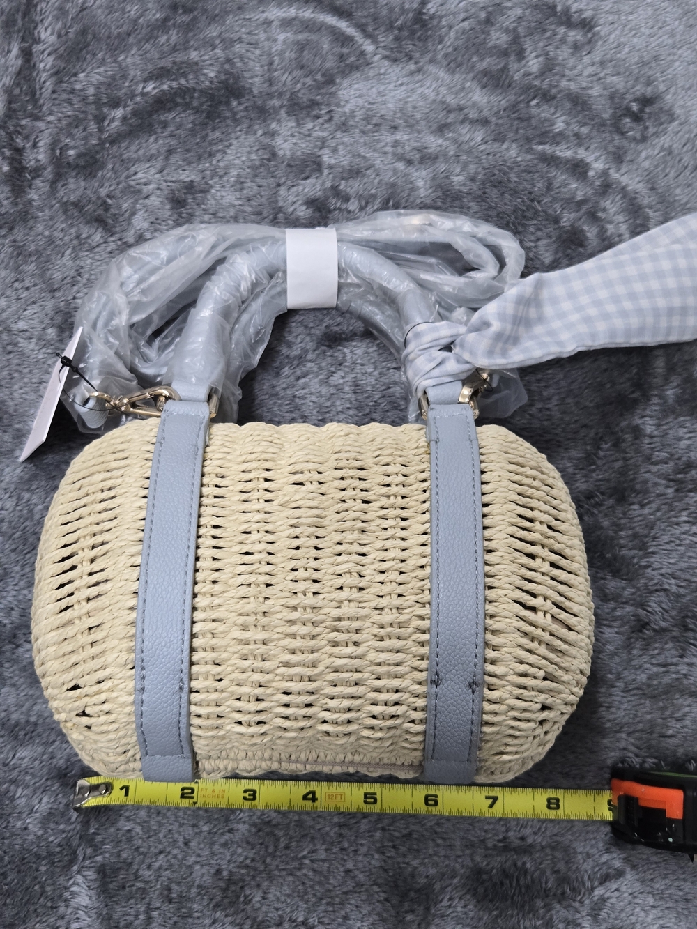 LC Lauren Conrad Beige Woven Crossbody with Light Blue Trim-NWT